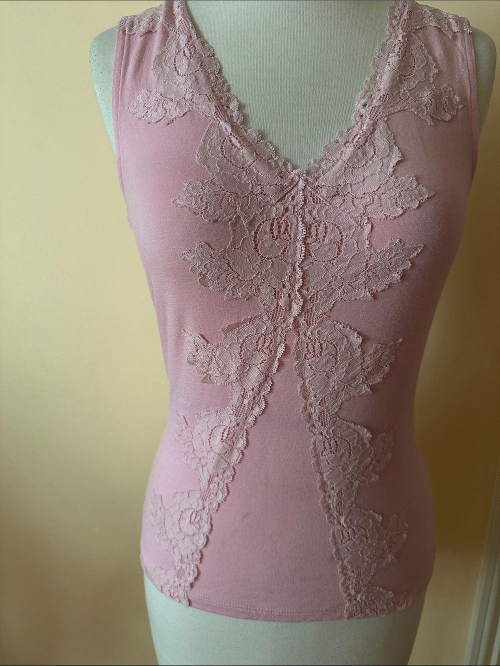 INC International Concepts Pink Lace-Front Sleeveless Chemise Tank